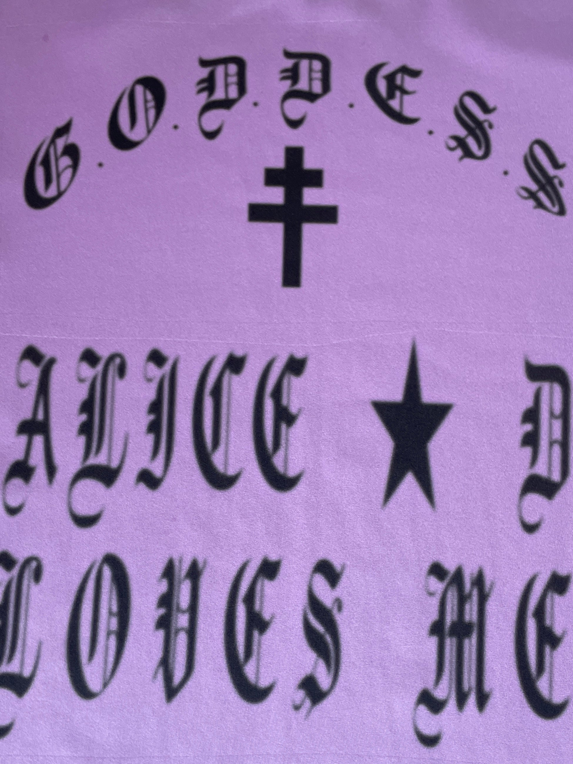 handmade purple graphic print punk slogan baby tee