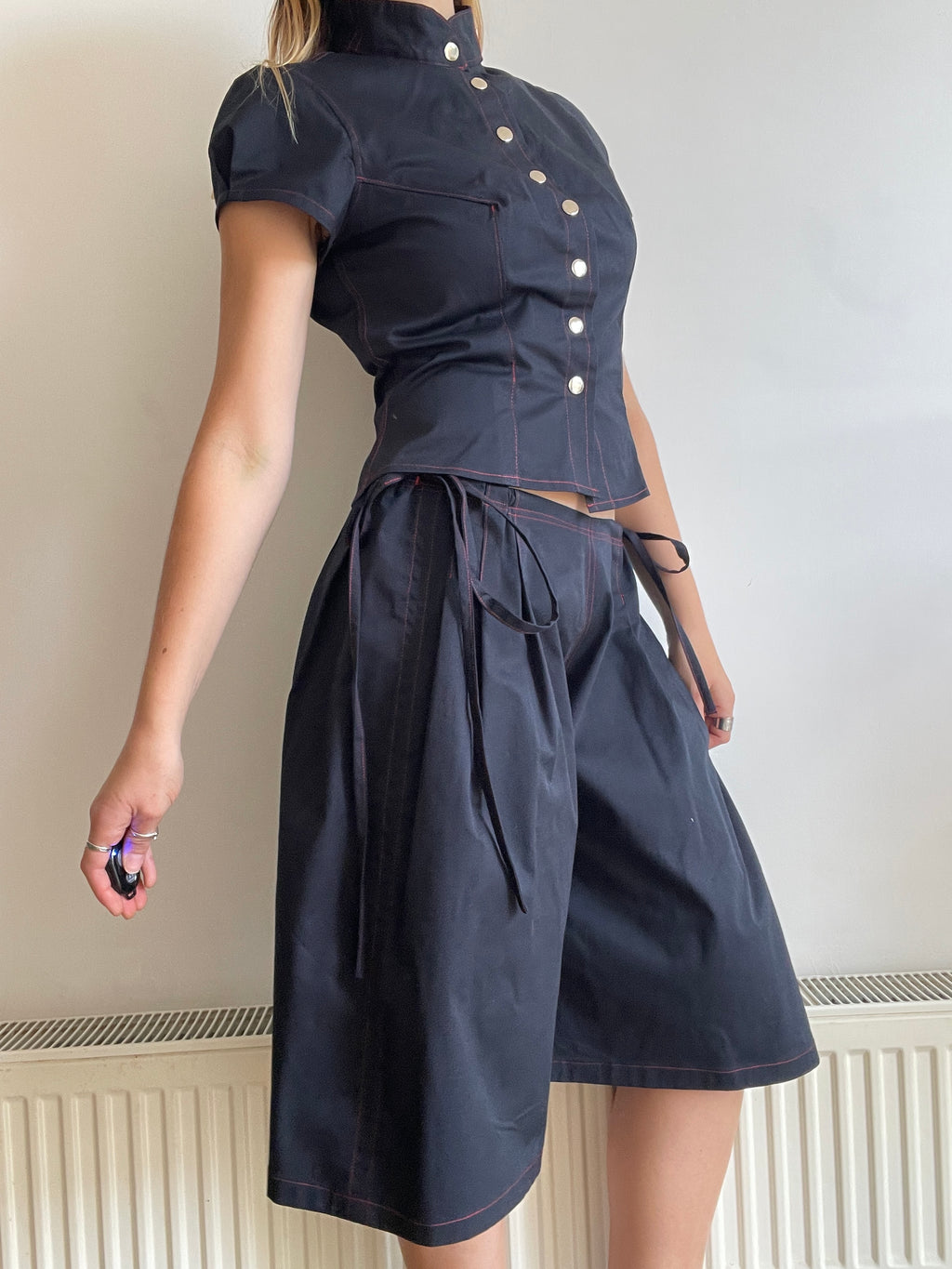 handmade matching set navy stretch baggy shorts and shirt