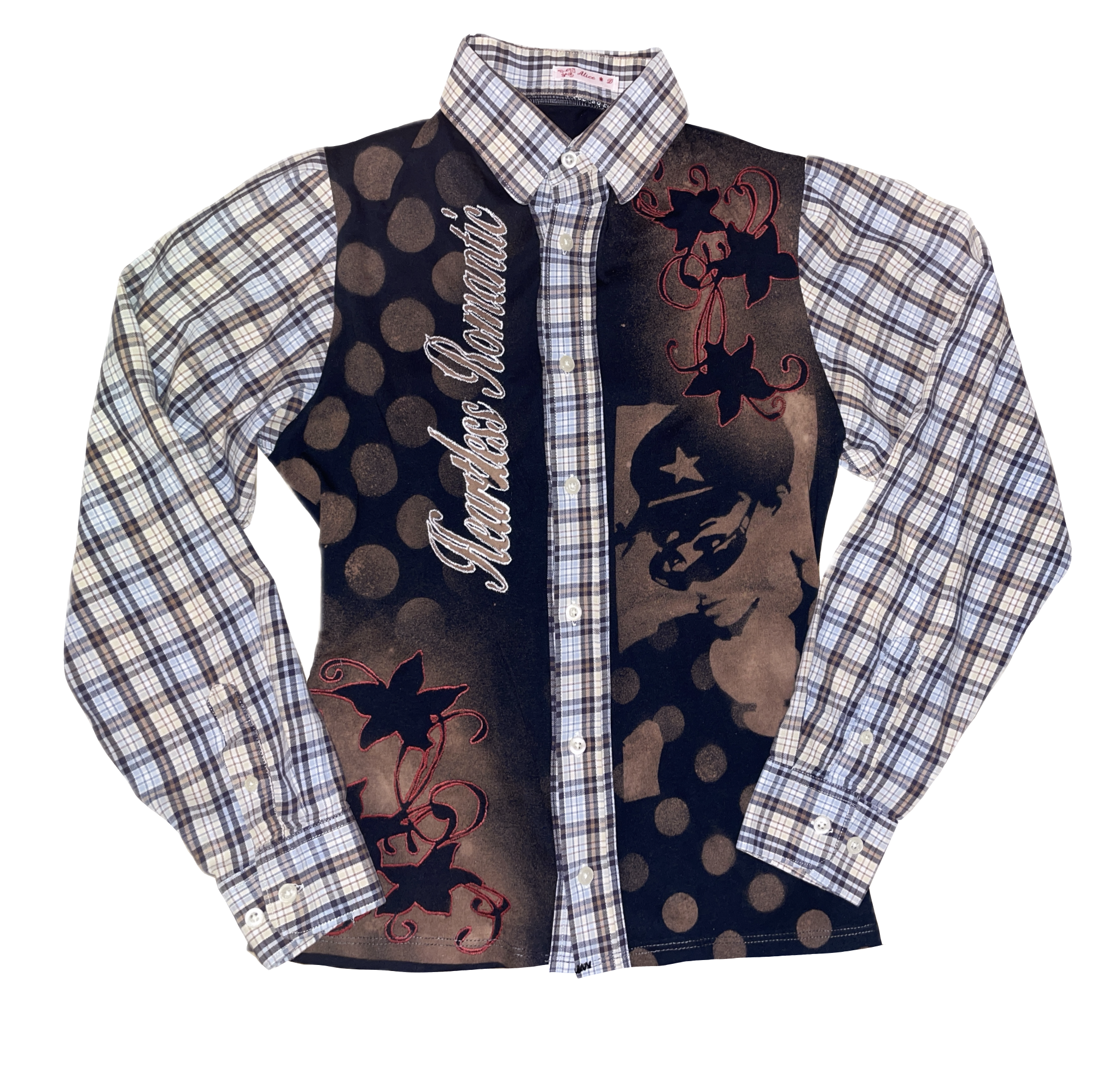 handmade button up shirt with grunge bleach stencil print