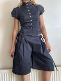handmade matching set navy stretch baggy shorts and shirt