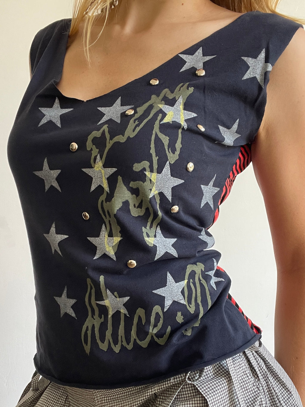 handmade screenprint star horse studded tank top