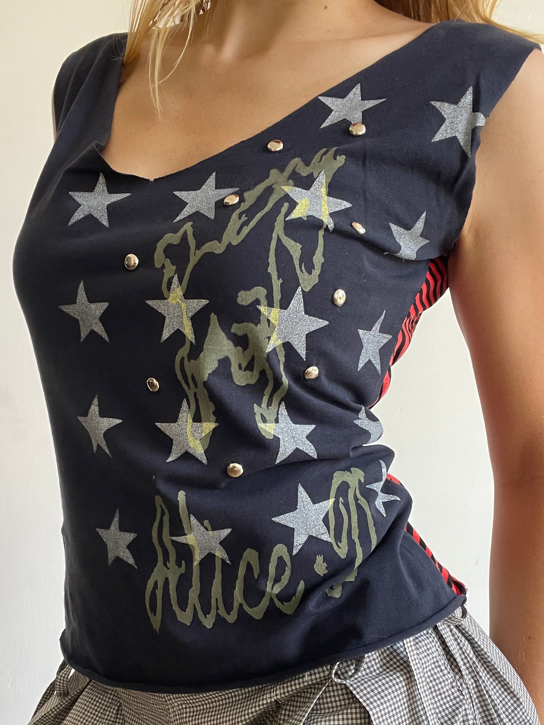 handmade screenprint star horse studded tank top