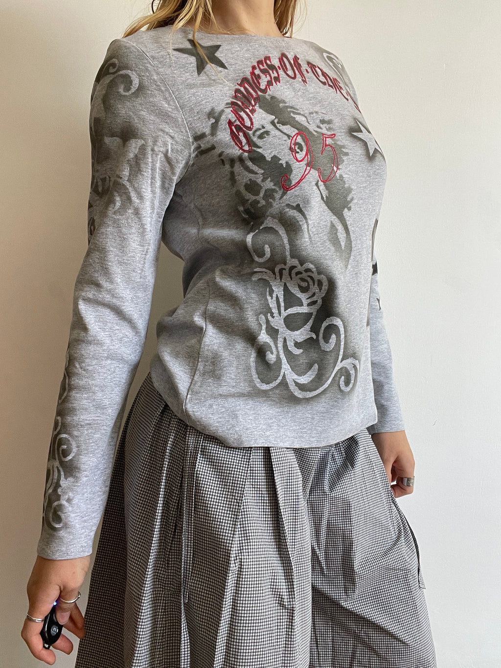 handmade all over graphic print stencil airbrush long sleeve