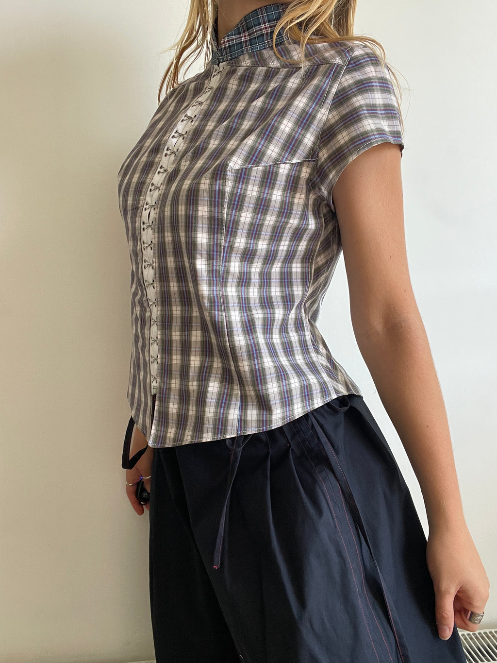 hook eye fitted checkered tartan shirt (lined)