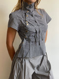 military style buckle asymetrical black gingham shirt