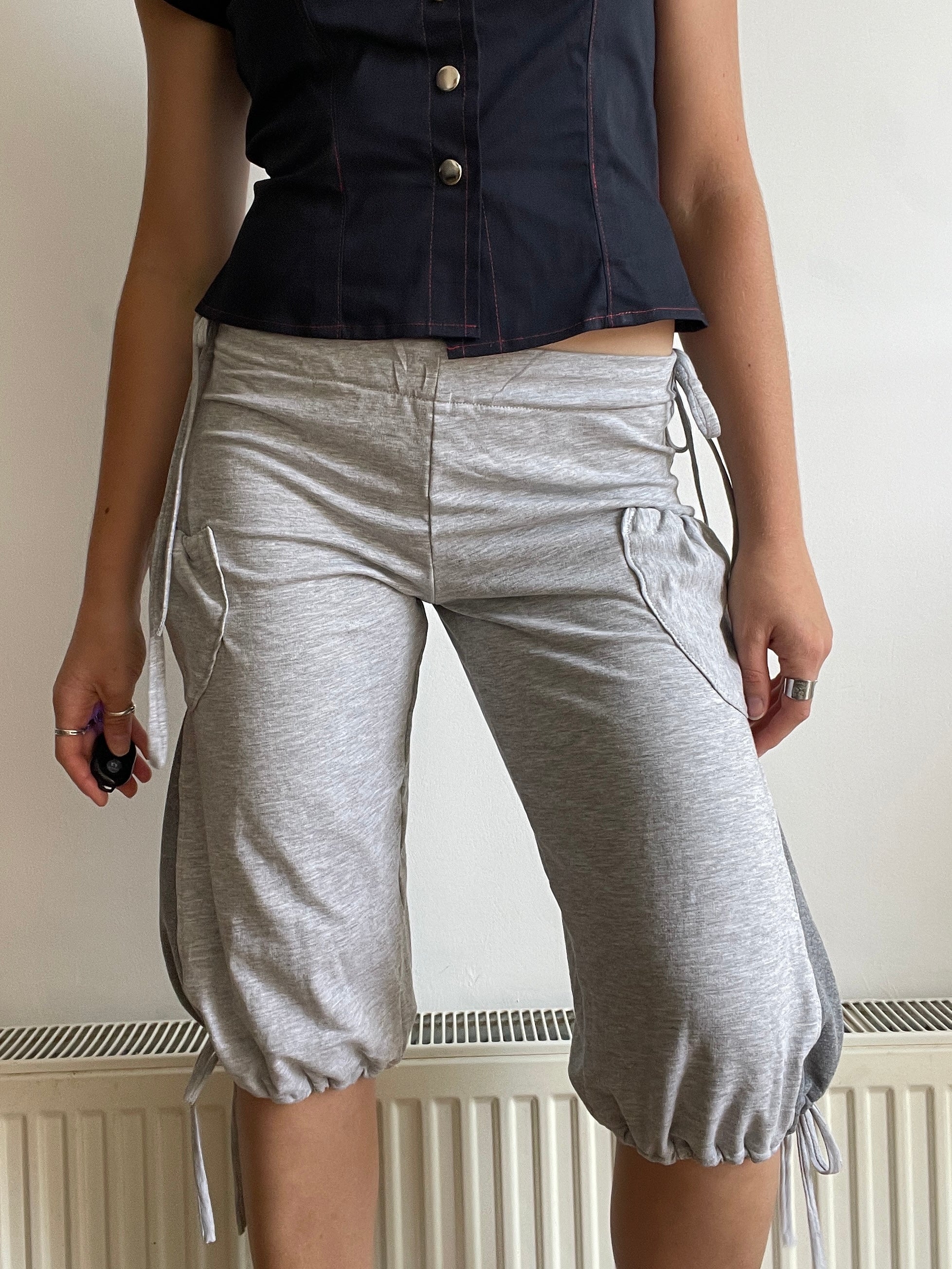 handmade grey jersey pocket cargo style slinky capri pants