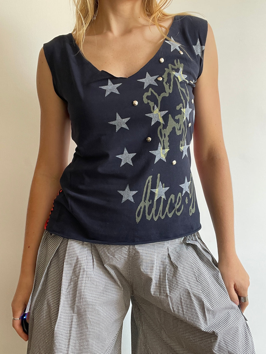 handmade screenprint star horse studded tank top