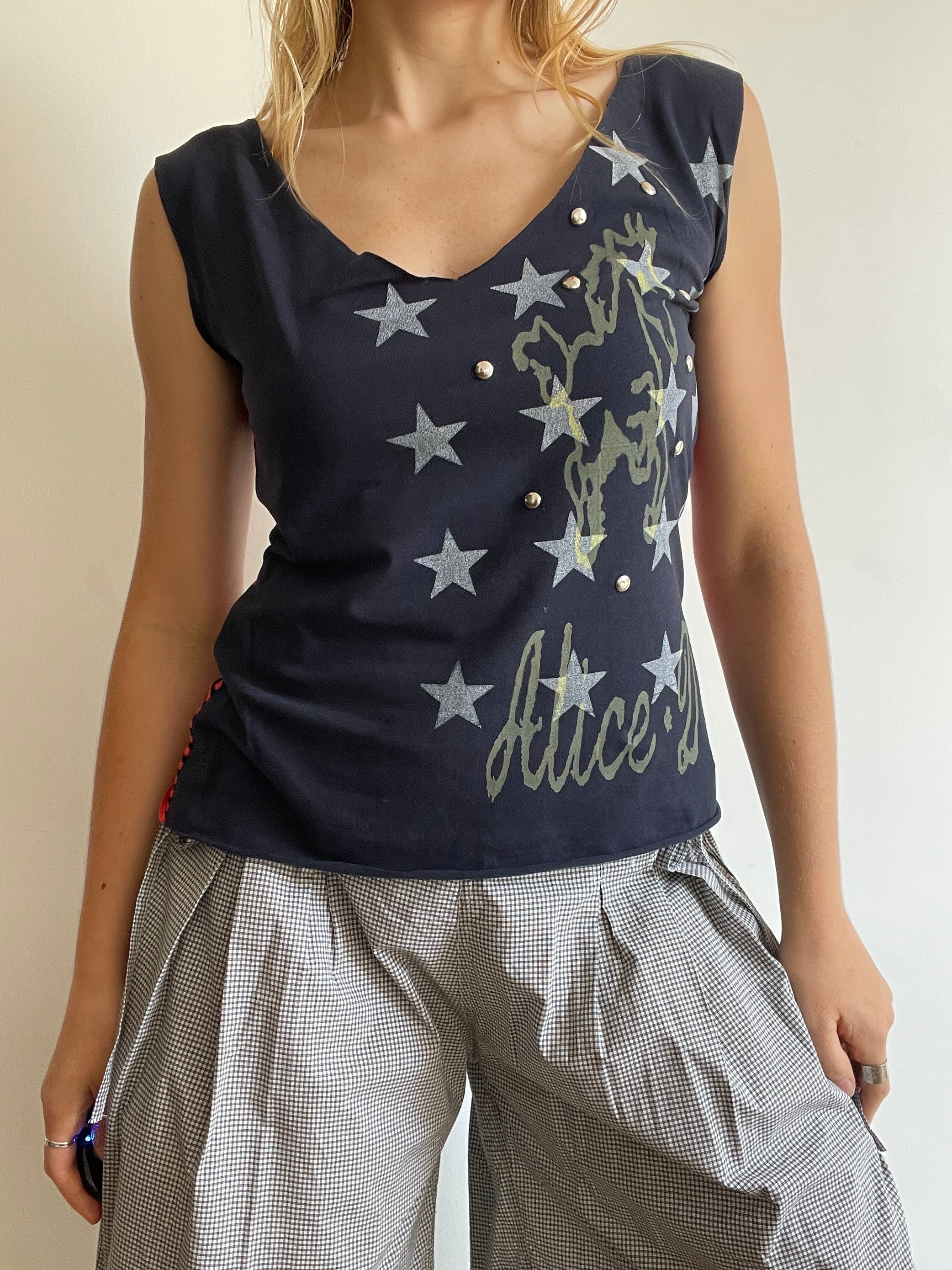 handmade screenprint star horse studded tank top