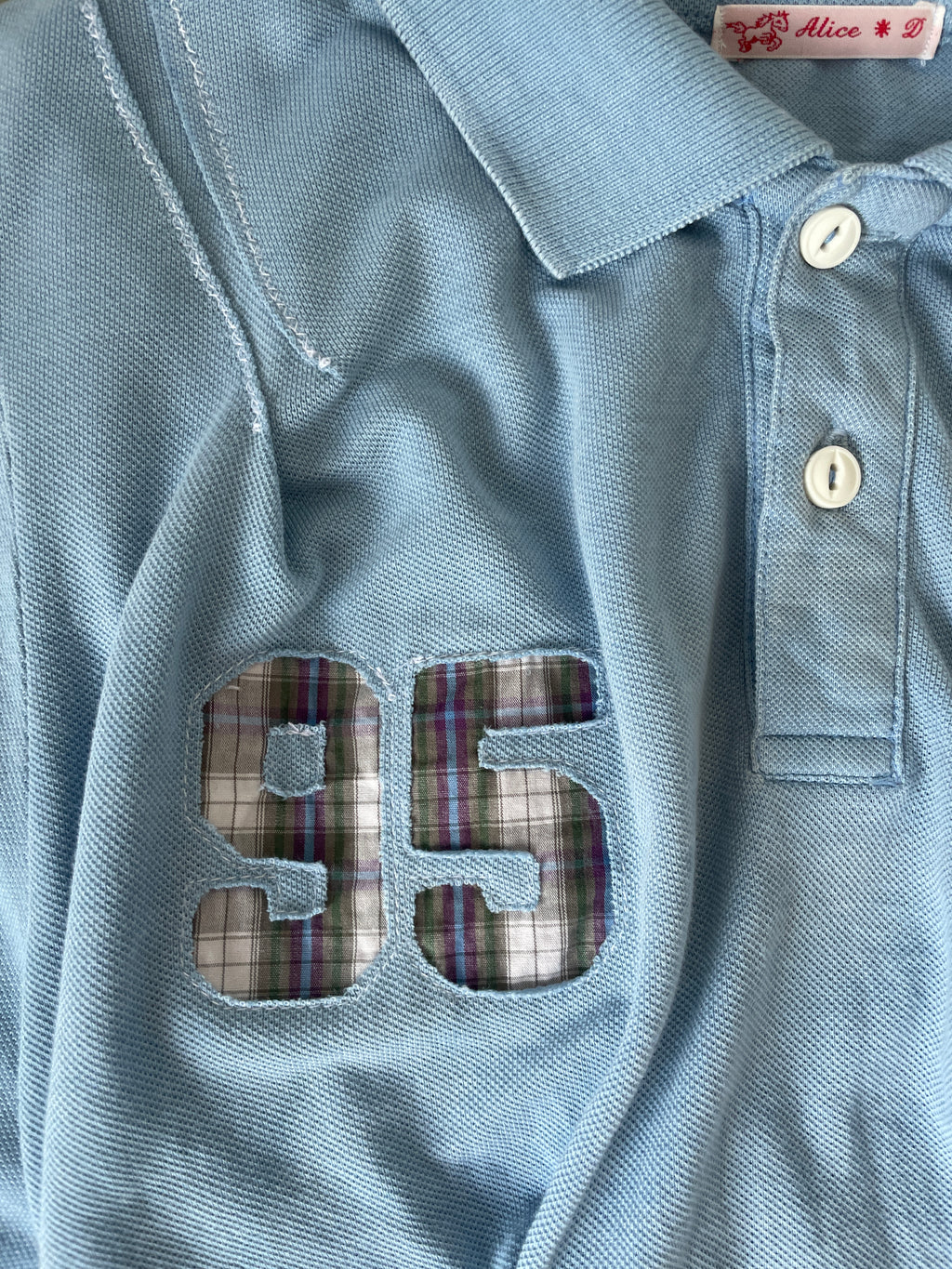 reworked baby blue sports number fitted polo shirt
