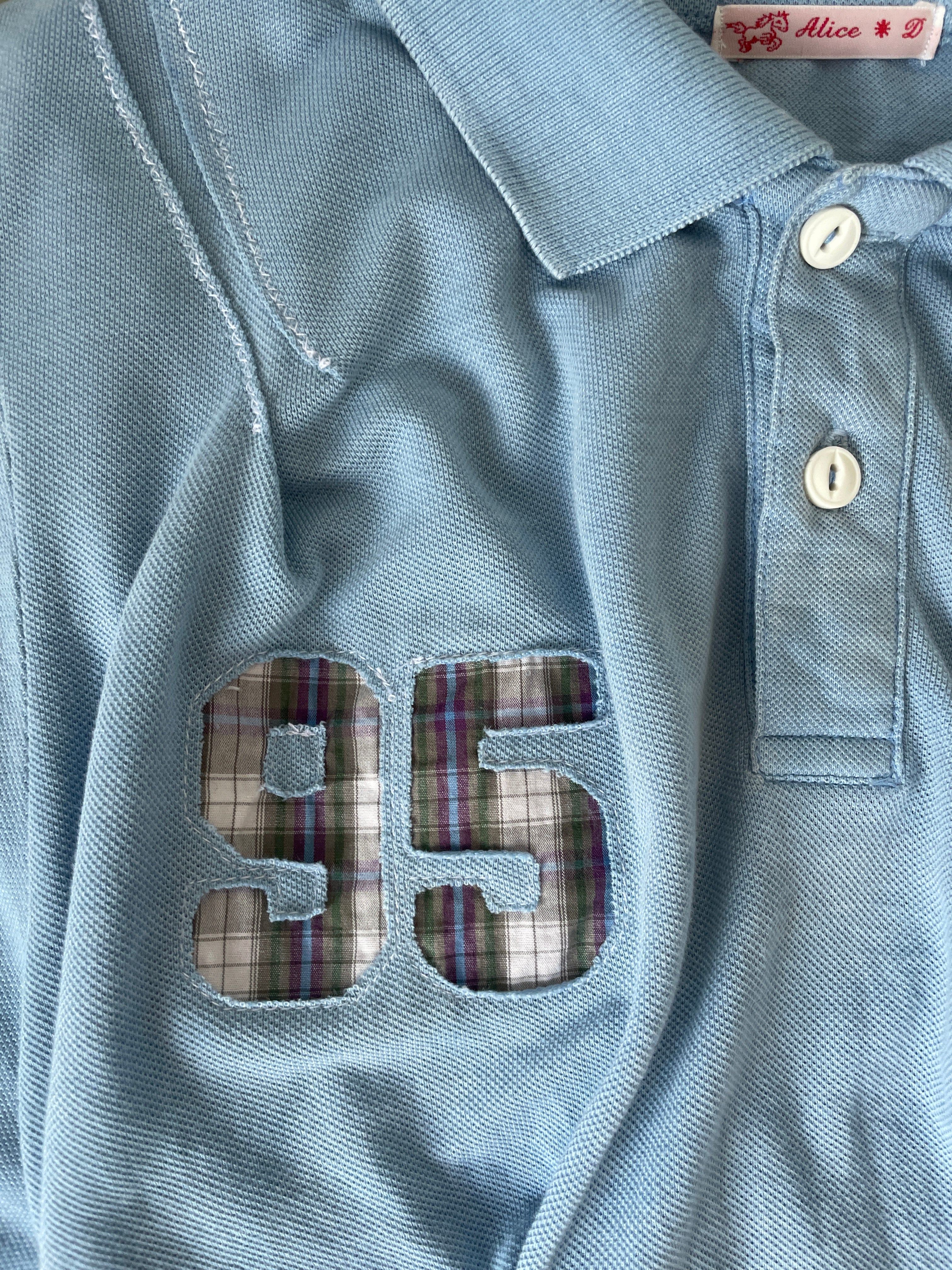 reworked baby blue sports number fitted polo shirt