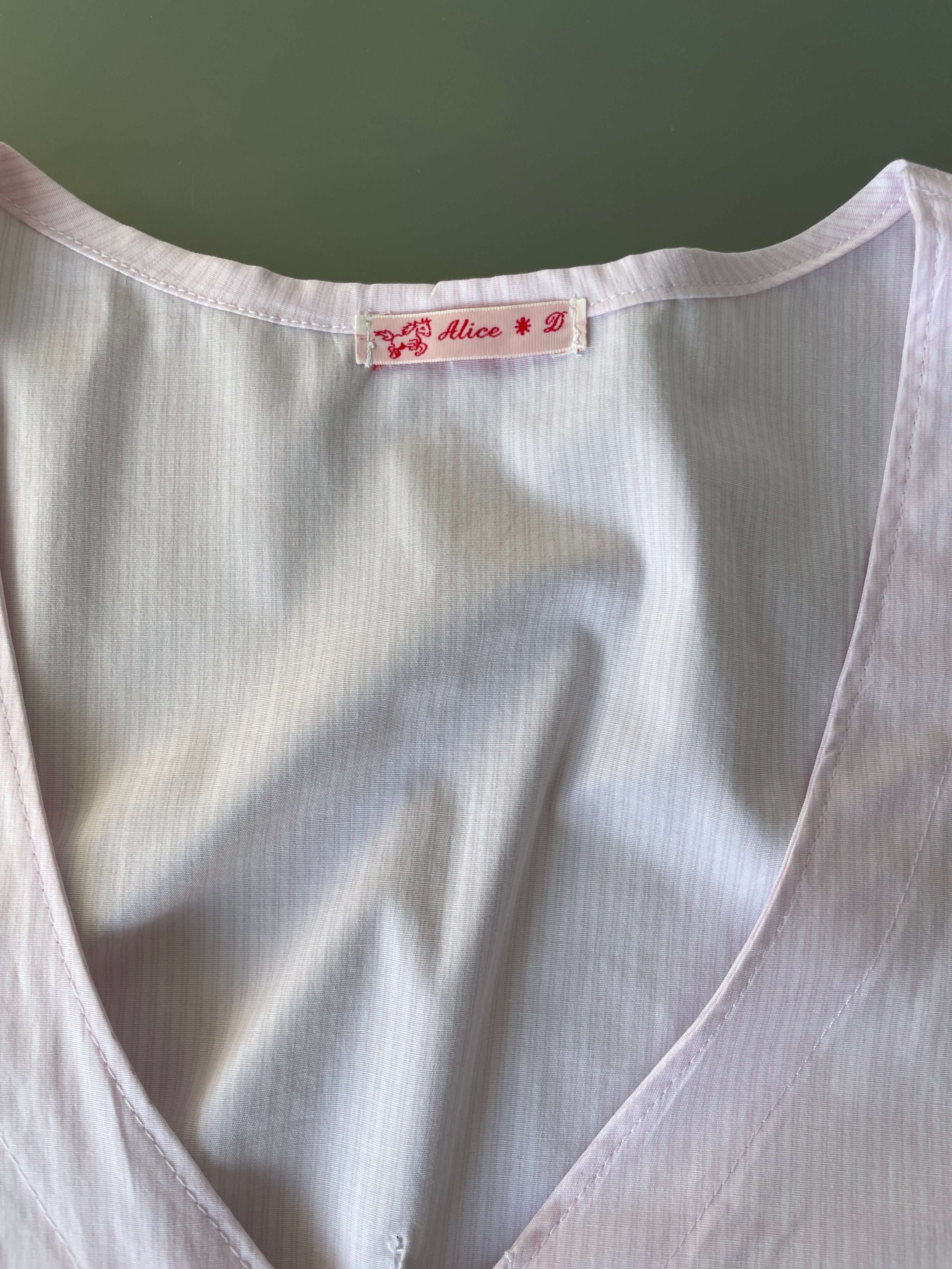 handmade ruched hook and eye pink pinstripe blouse