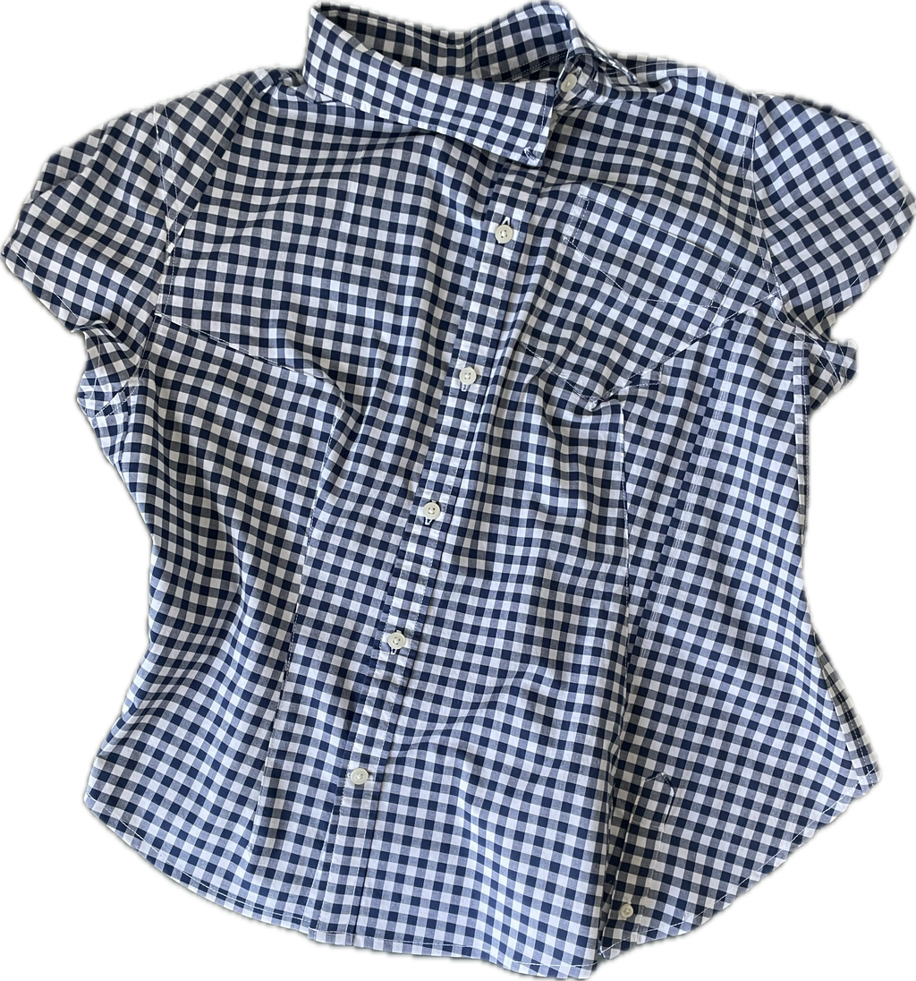 reworked asymetrical blue gingham fitted shirt