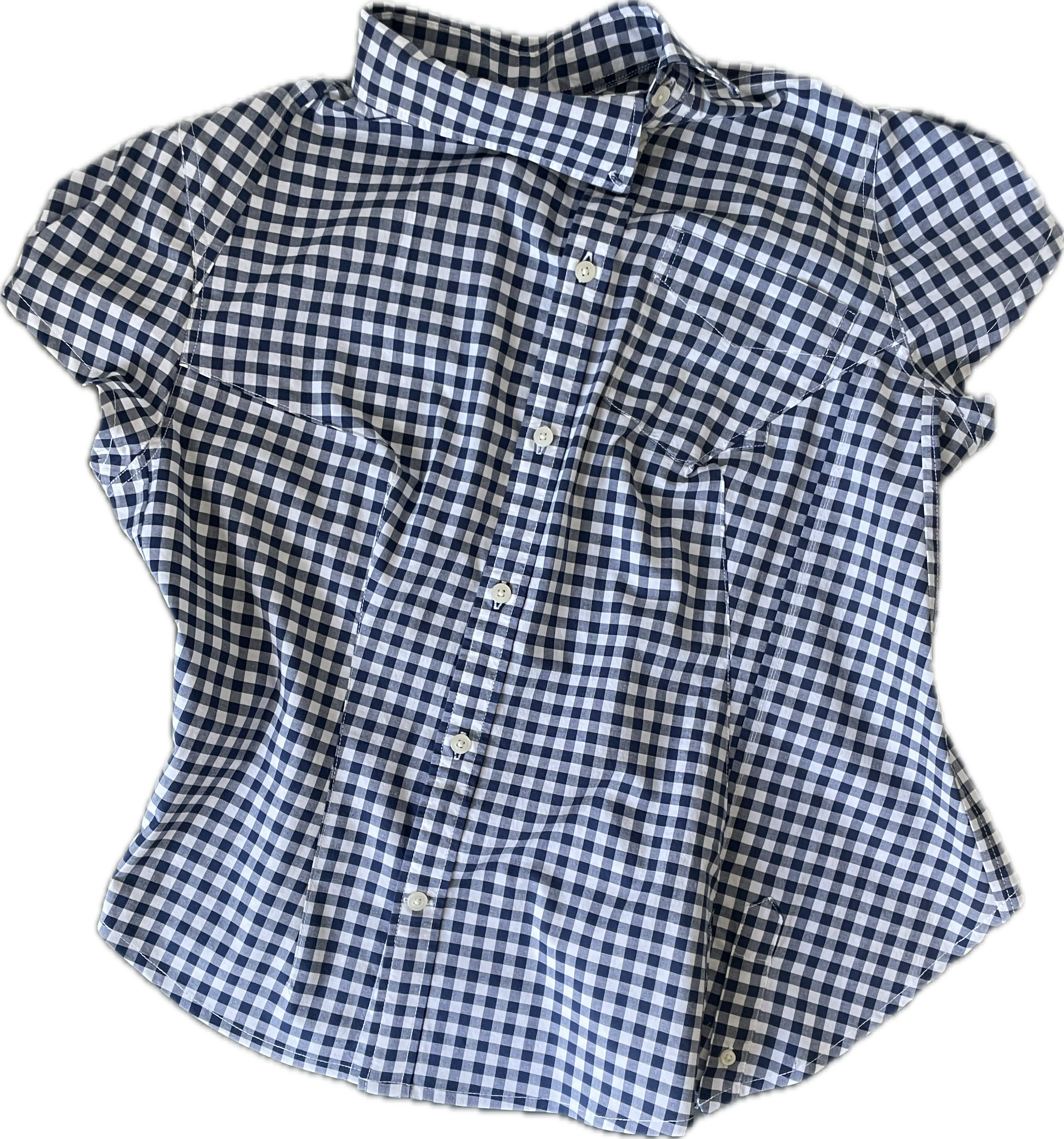 reworked asymetrical blue gingham fitted shirt