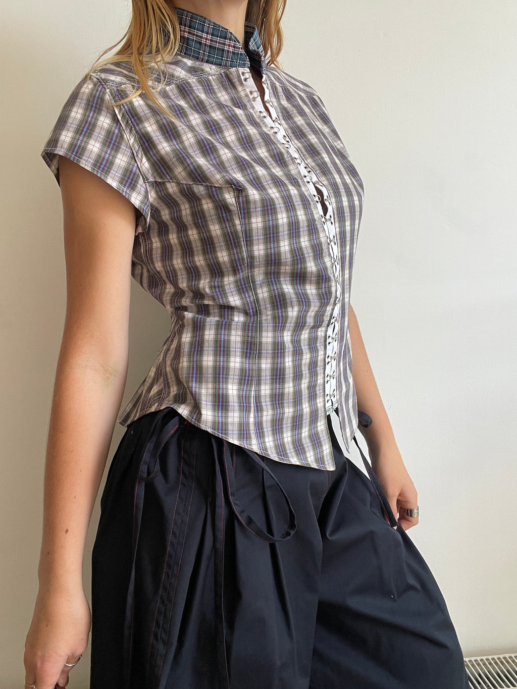 hook eye fitted checkered tartan shirt (lined)