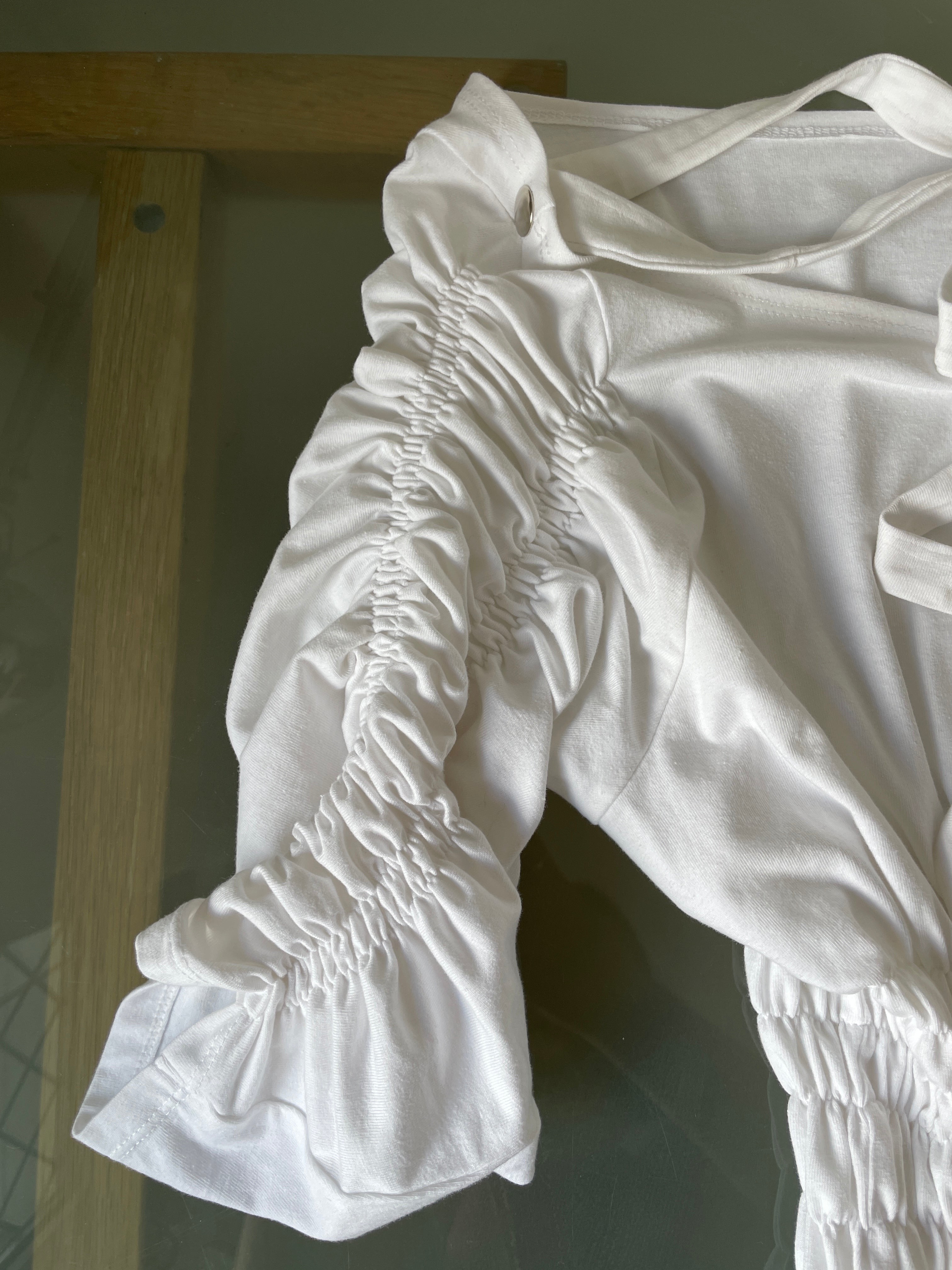 handmade ruched bubble off the shoulder top with neck tie