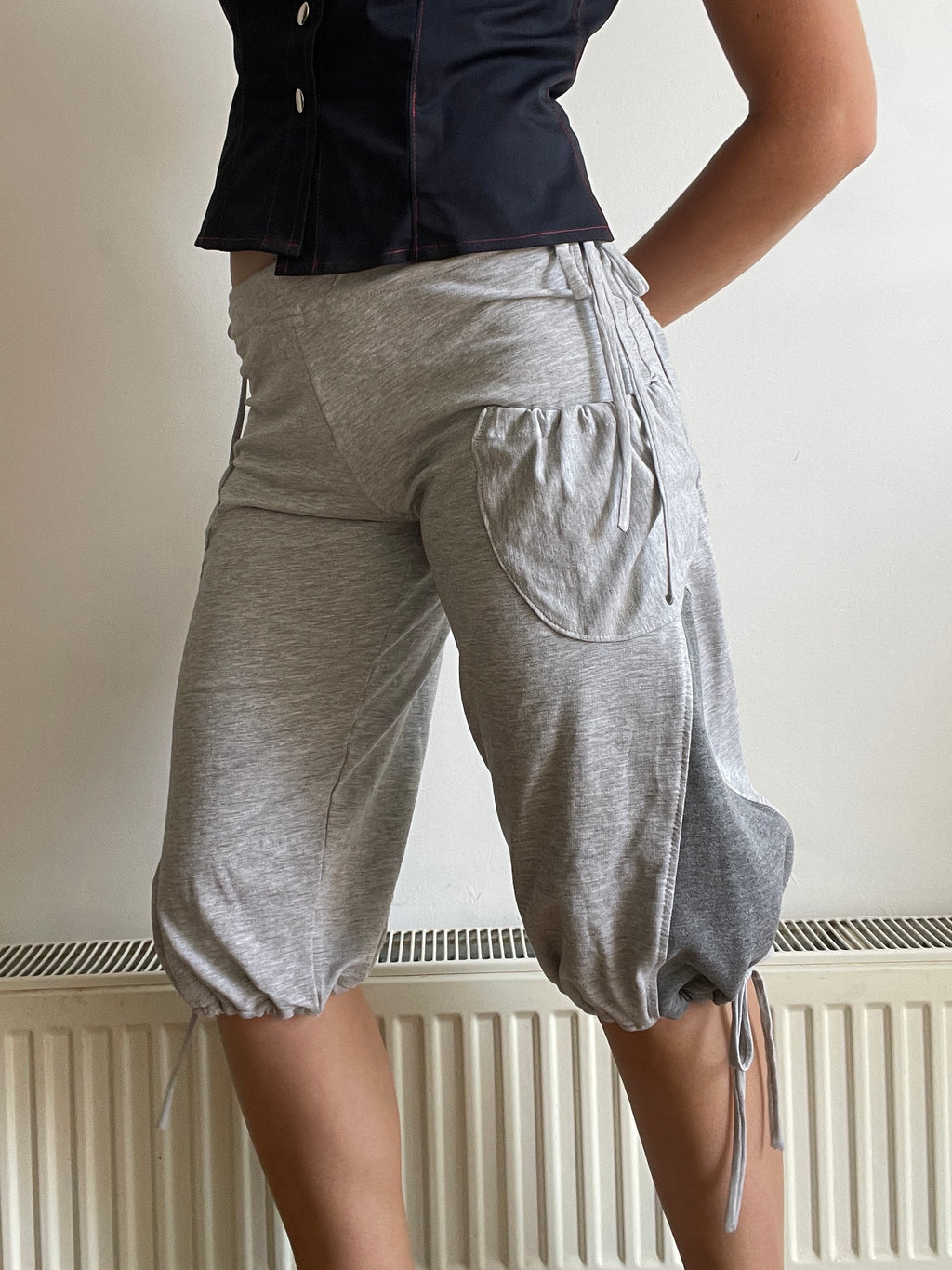 handmade grey jersey pocket cargo style slinky capri pants