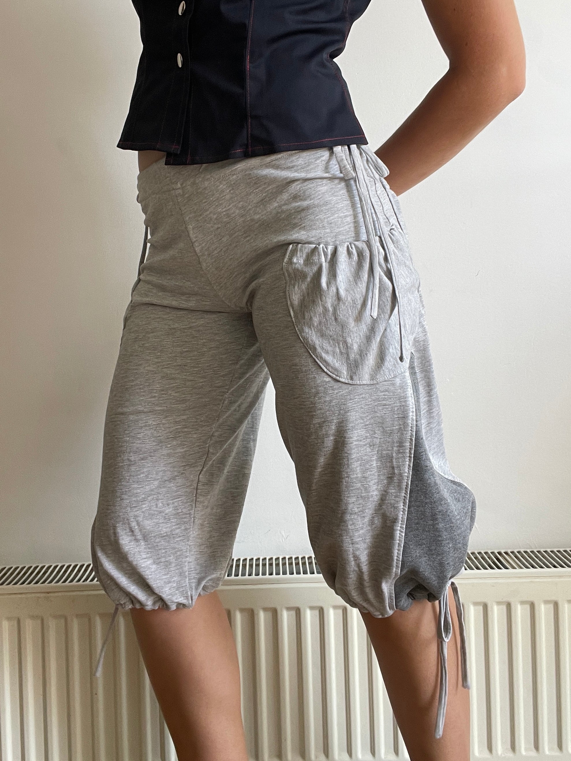 handmade grey jersey pocket cargo style slinky capri pants