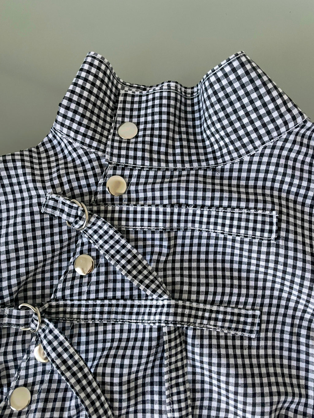 military style buckle asymetrical black gingham shirt