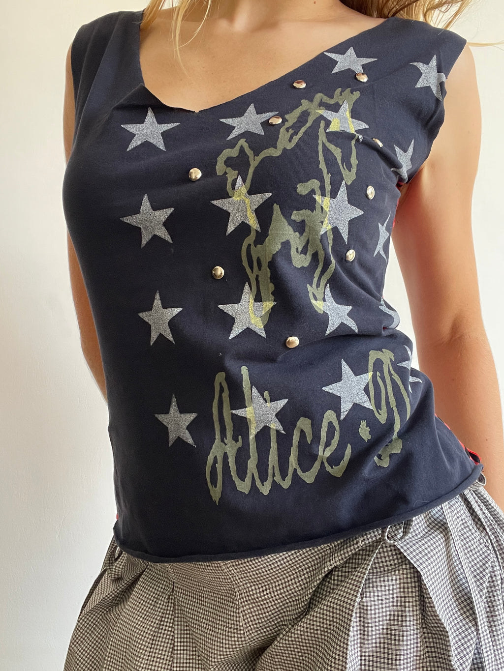 handmade screenprint star horse studded tank top