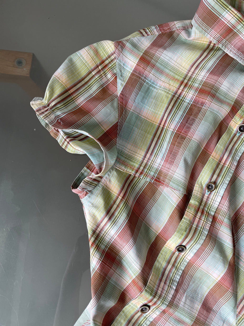 reworked pastel button up asymetrical shirt