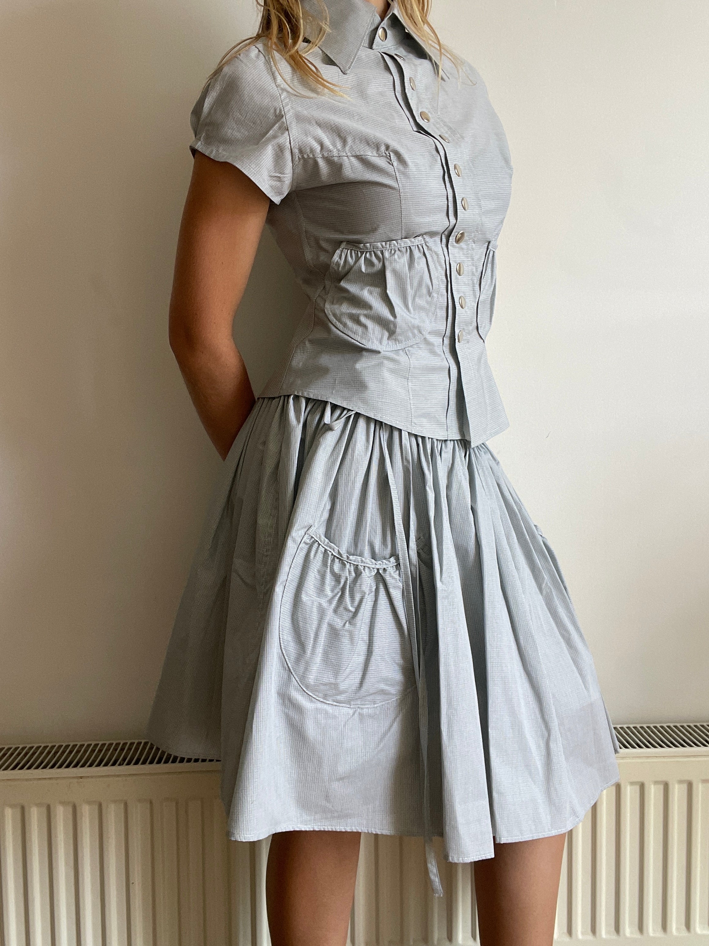 handmade matching set swishy asymmetrical skirt and pocket blouse
