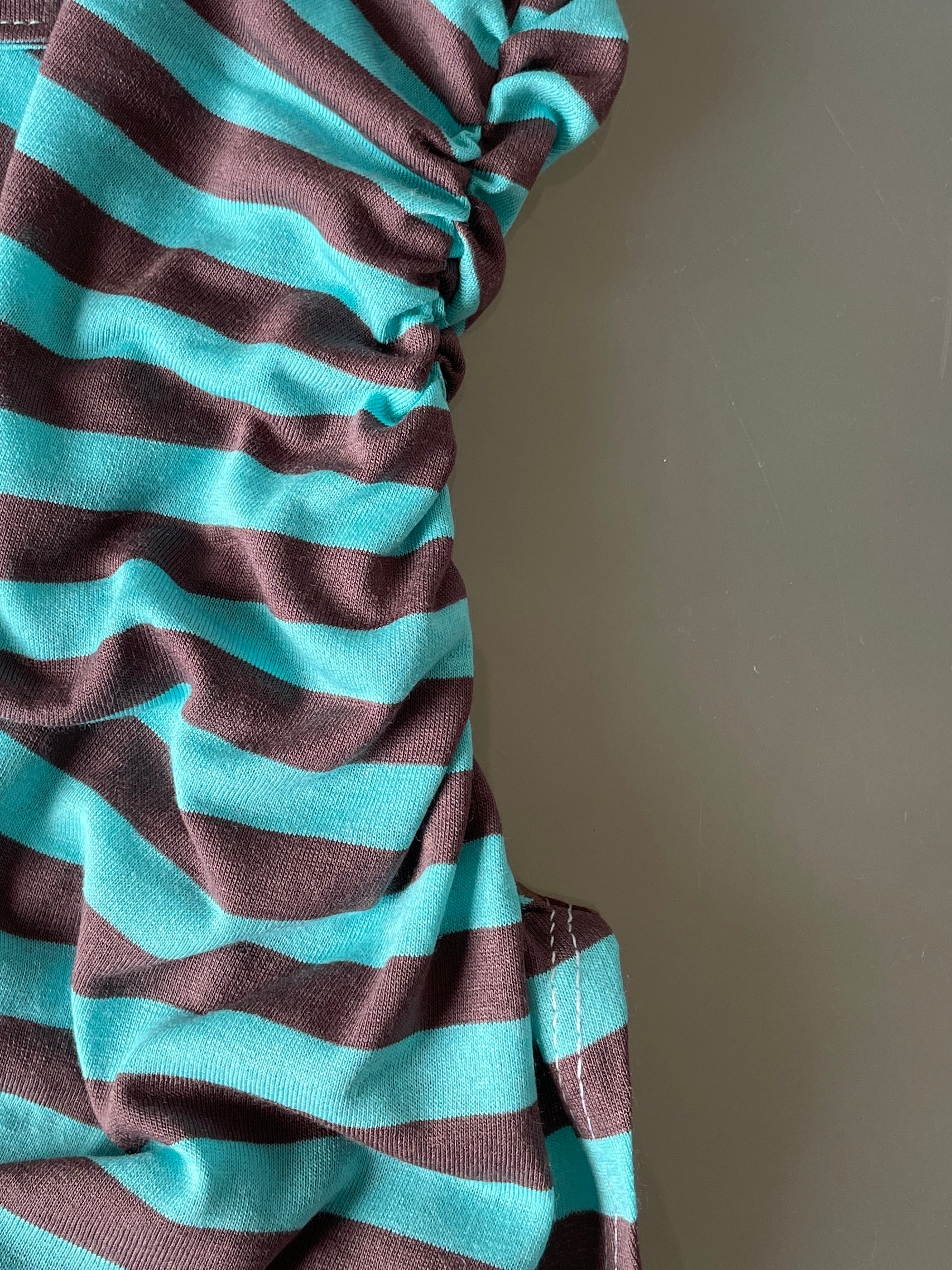 handmade mint brown stripe one shoulder tie top