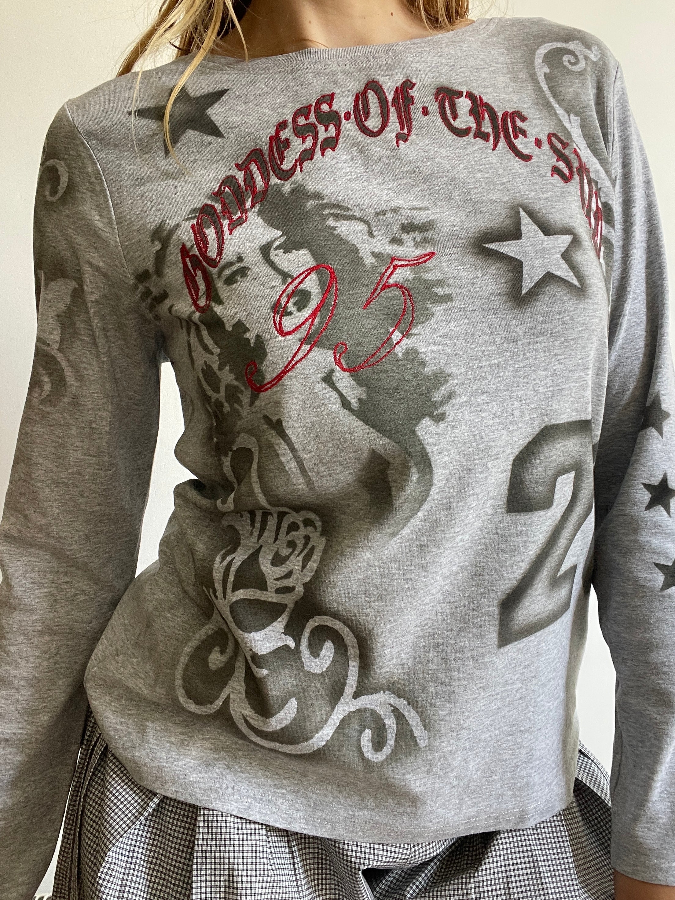 handmade all over graphic print stencil airbrush long sleeve