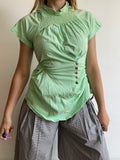 reworked mint green ruched snapper button slinky tee