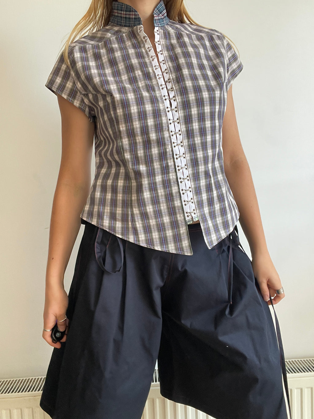 hook eye fitted checkered tartan shirt (lined)