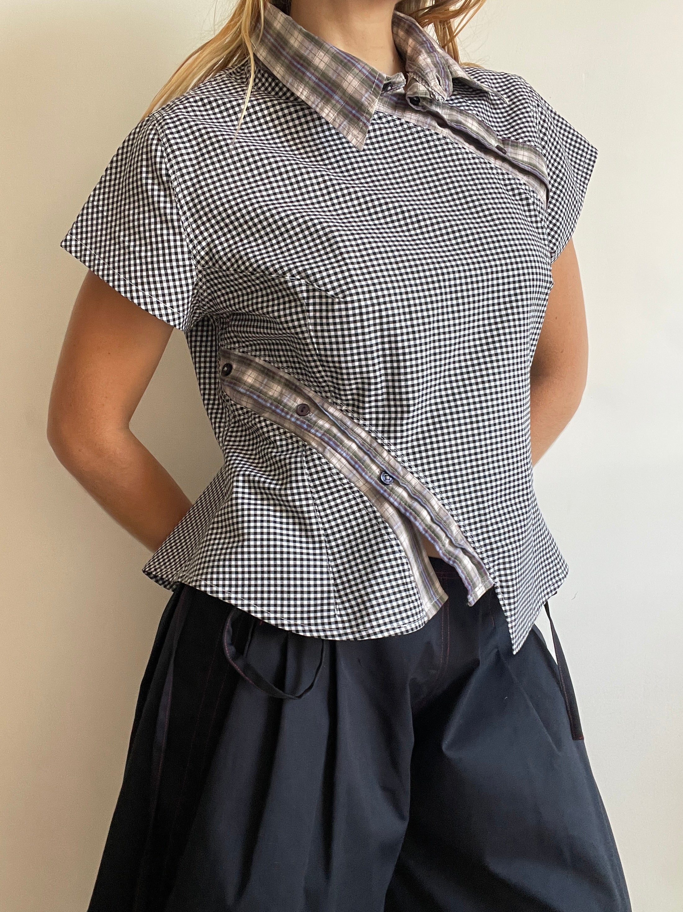 reworked double button up asymetrical fitted shirt