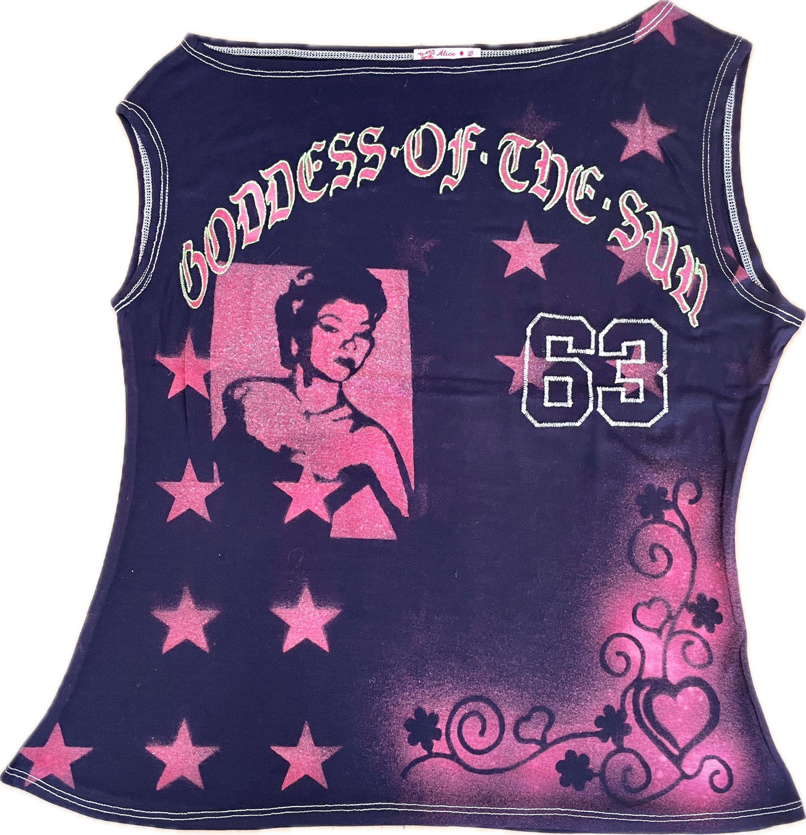 handmade bleach stencil punk asymmetrical tank