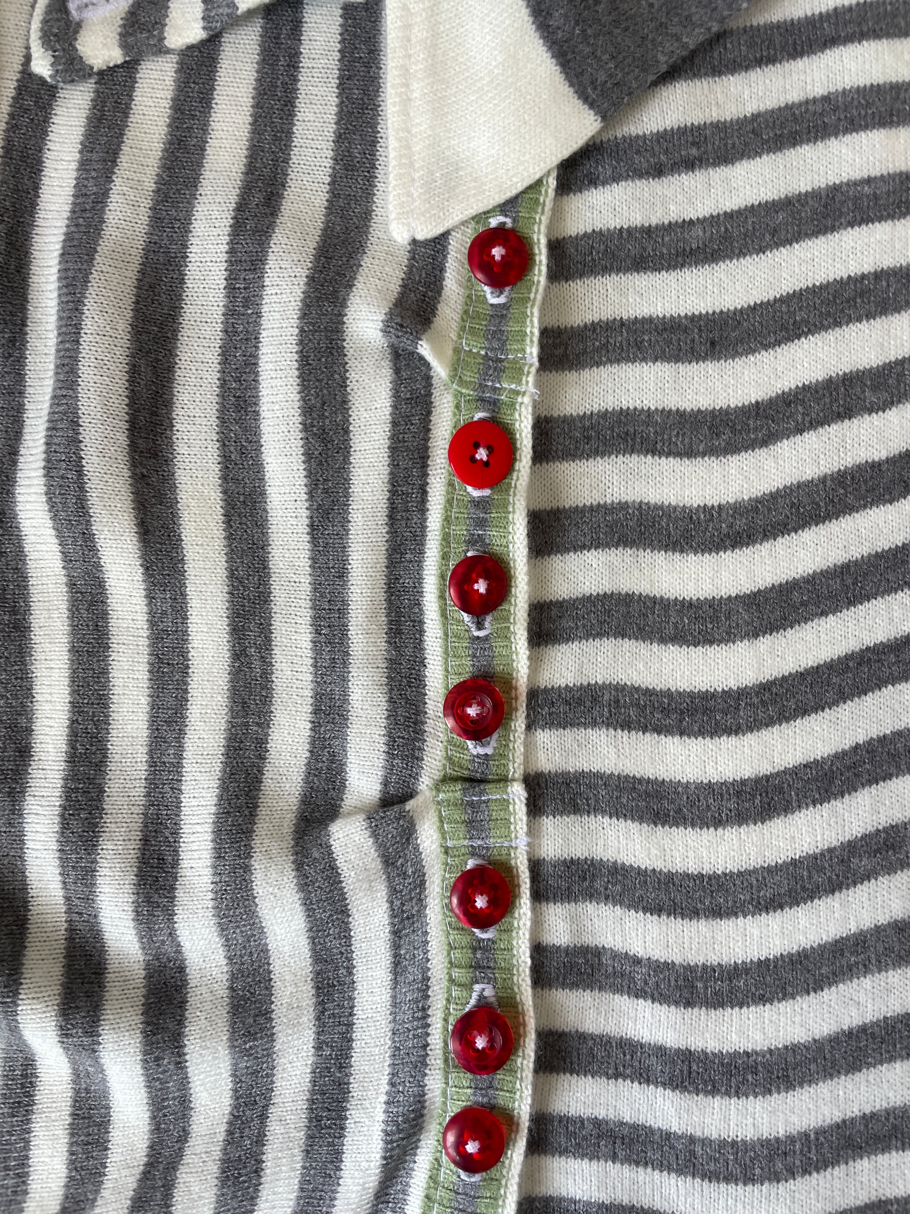 handmade contrast stripe red button up short sleeve cardigan
