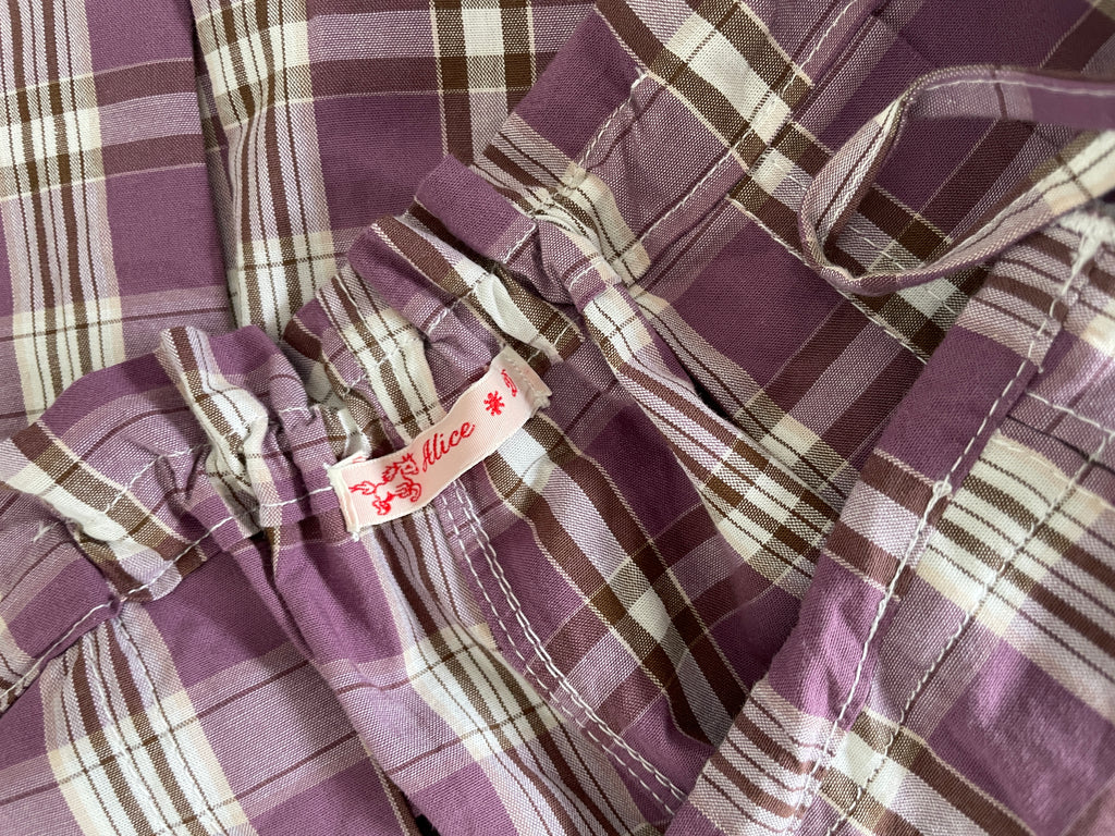 handmade tartan shorts with ties in vintage purple check fabric