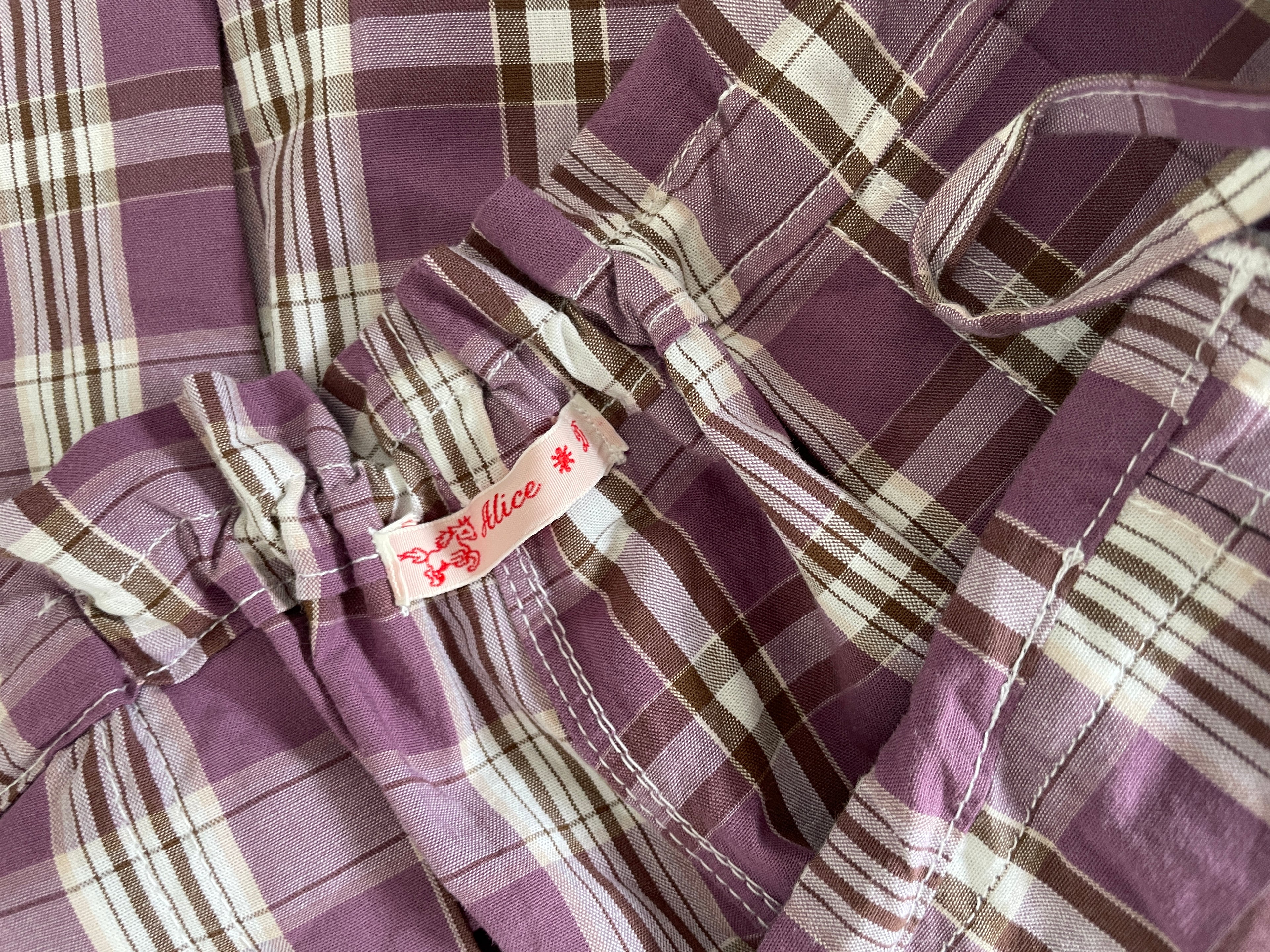 handmade tartan shorts with ties in vintage purple check fabric