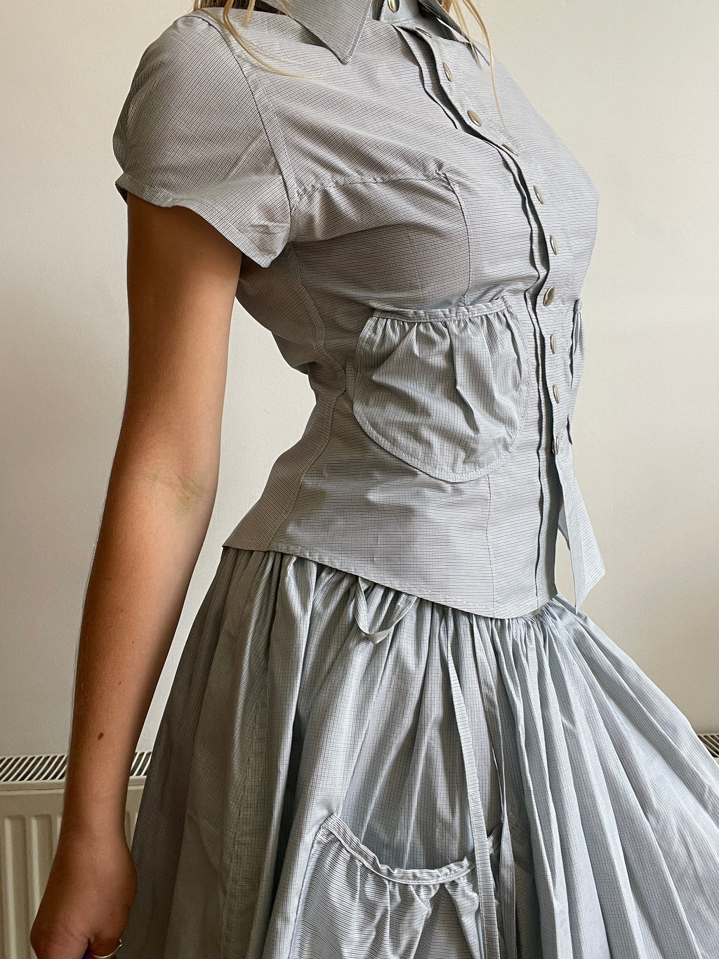 handmade matching set swishy asymmetrical skirt and pocket blouse