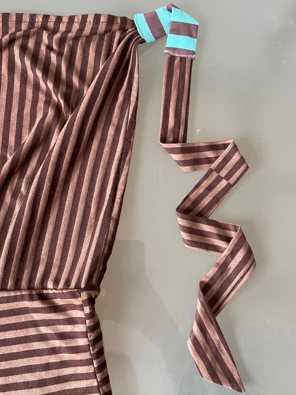 handmade brown stripe halterneck/ cowl neck with adjustable neck tie