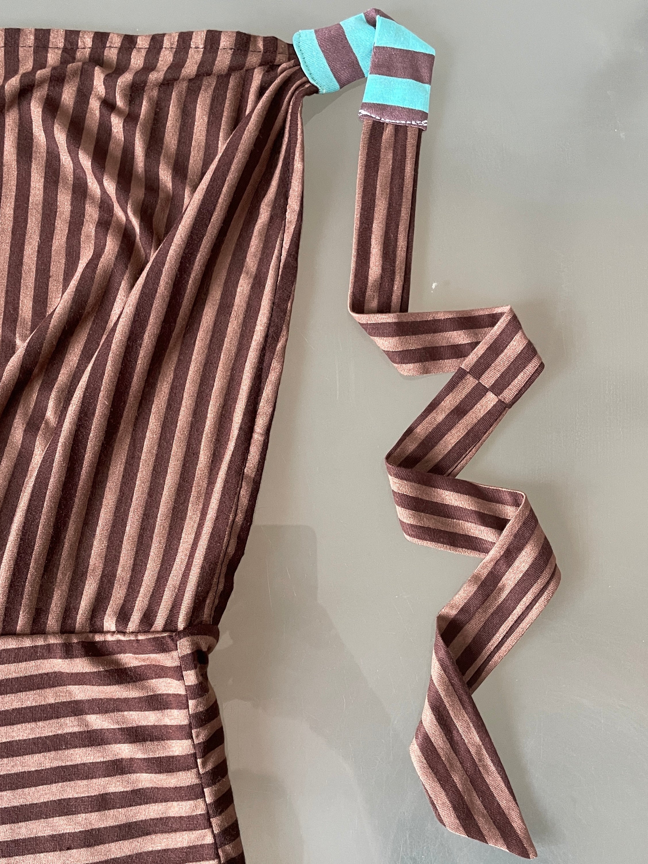 handmade brown stripe halterneck/ cowl neck with adjustable neck tie