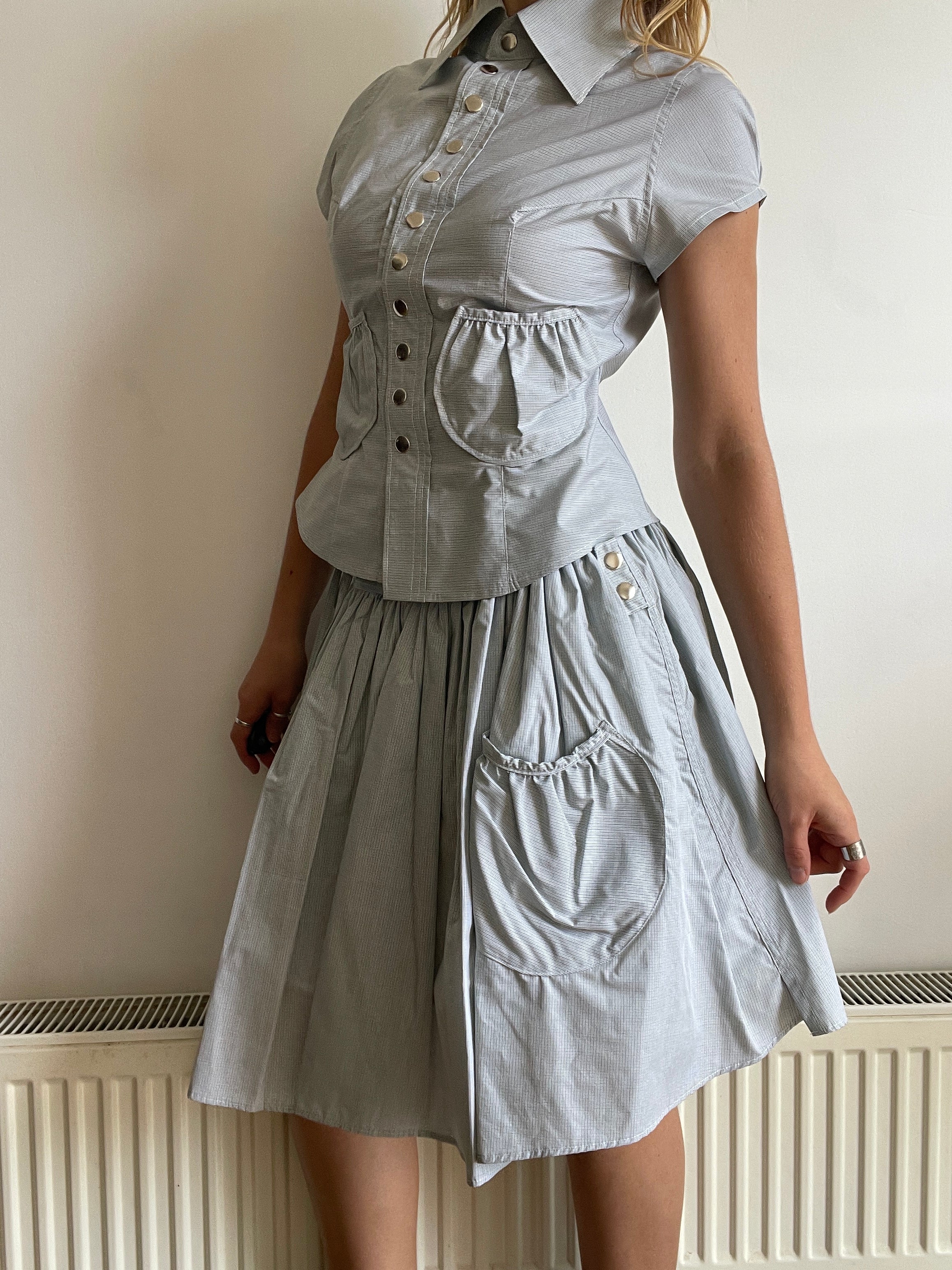 handmade matching set swishy asymmetrical skirt and pocket blouse