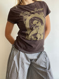 handmade brown and gold holding on forever baby tee