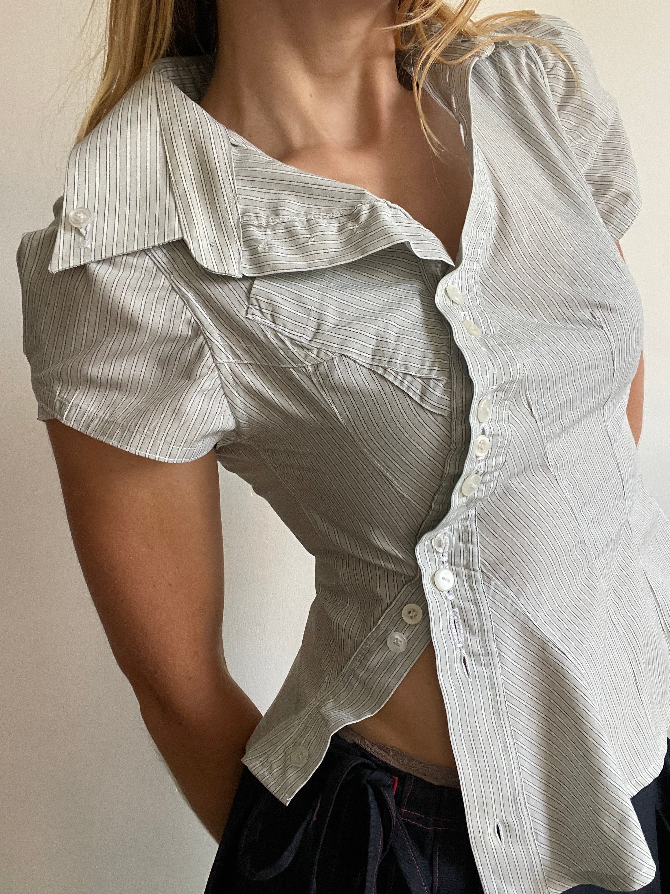 reworked asymmetrical wiggle button blouse