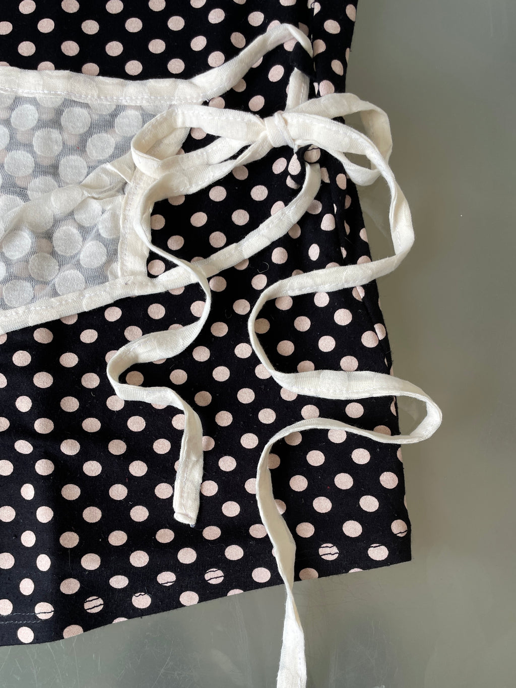 handmade ballet style tie up contrast polka monochrome t shirt