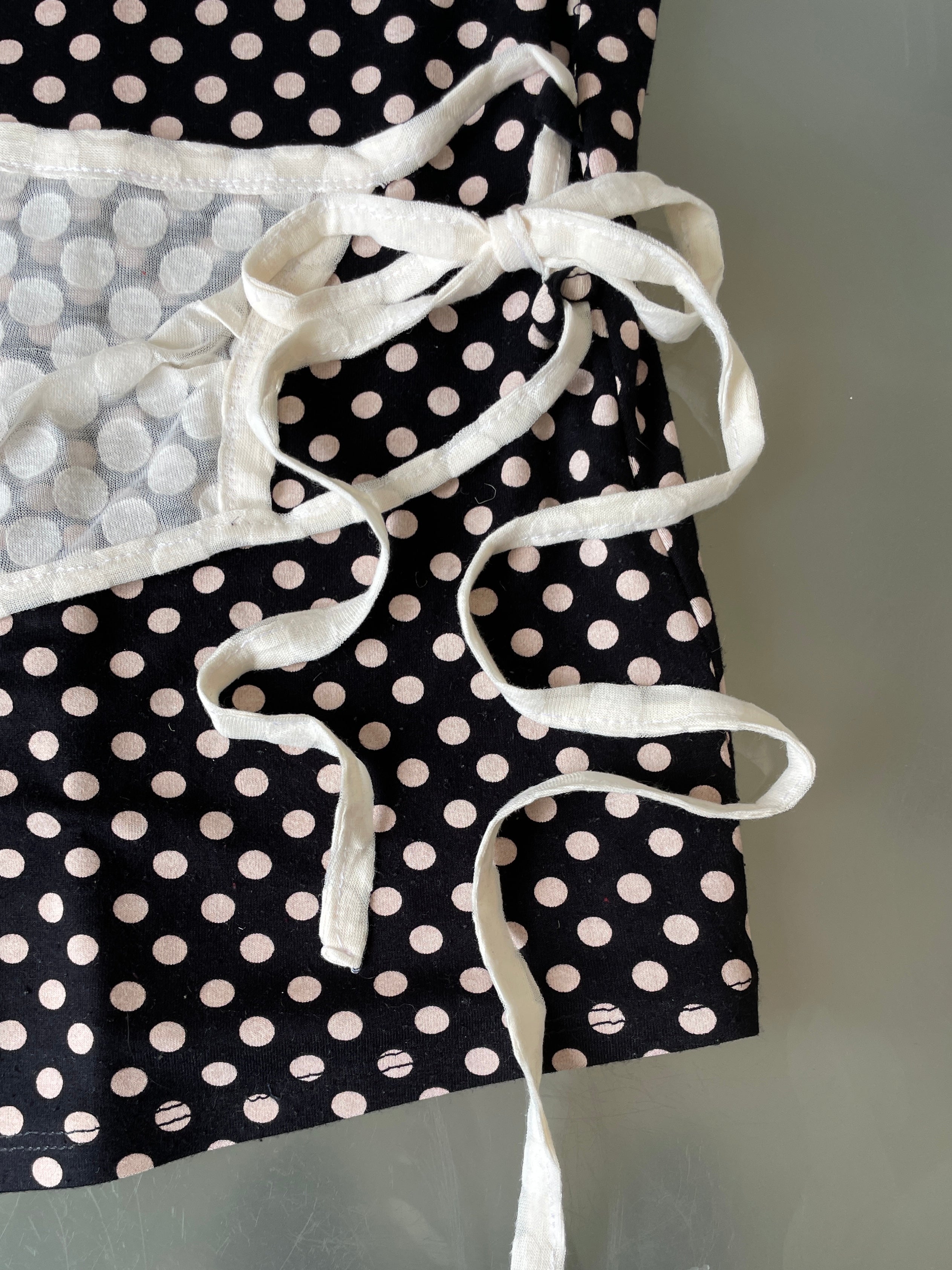 handmade ballet style tie up contrast polka monochrome t shirt