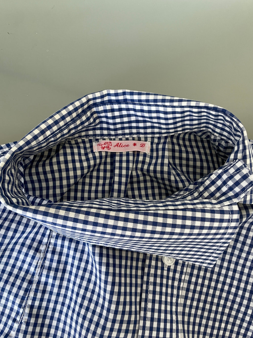 reworked asymetrical blue white gingham button up shirt