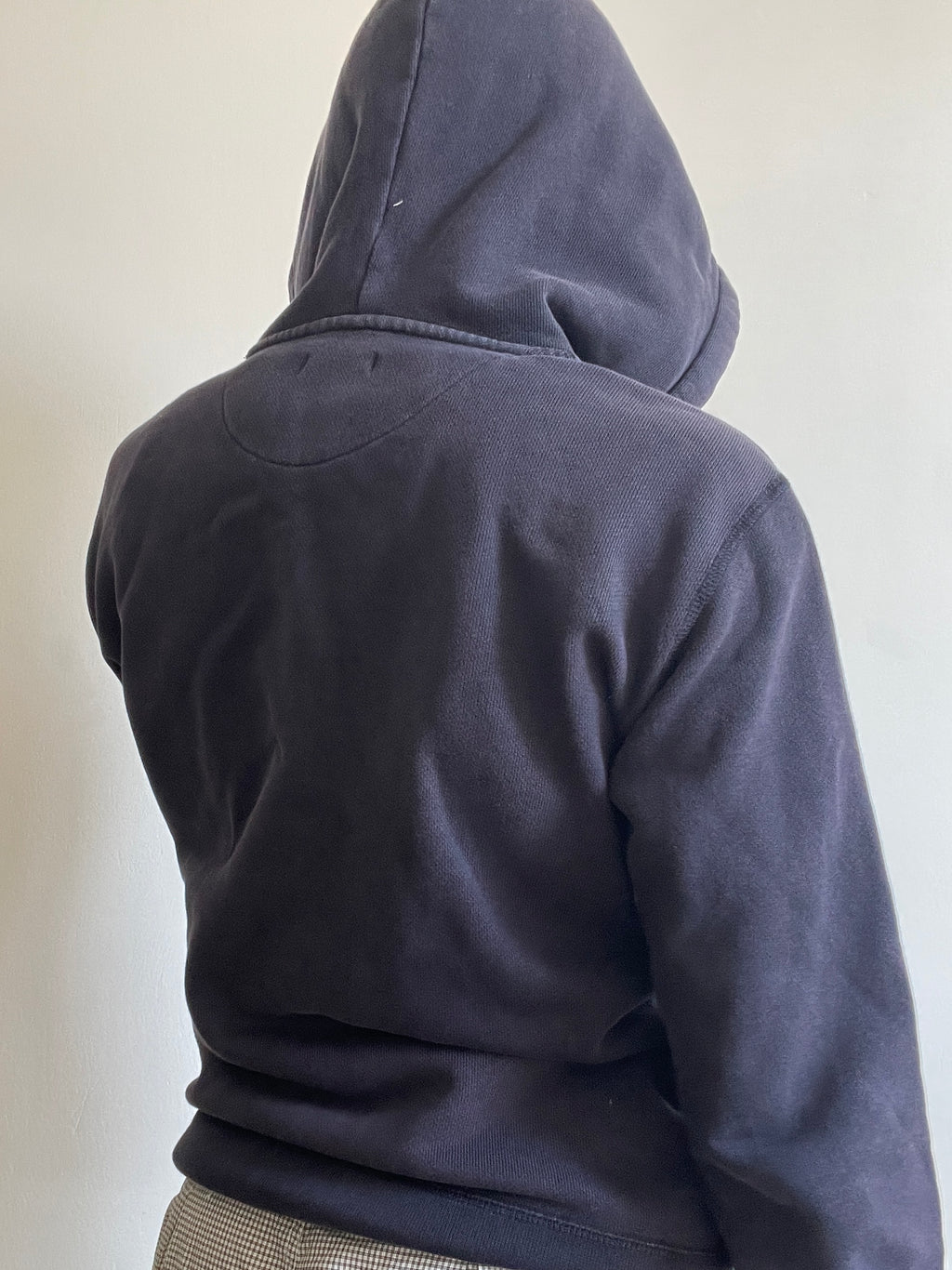screen printed navy cat girl double zip slim fit hoodie