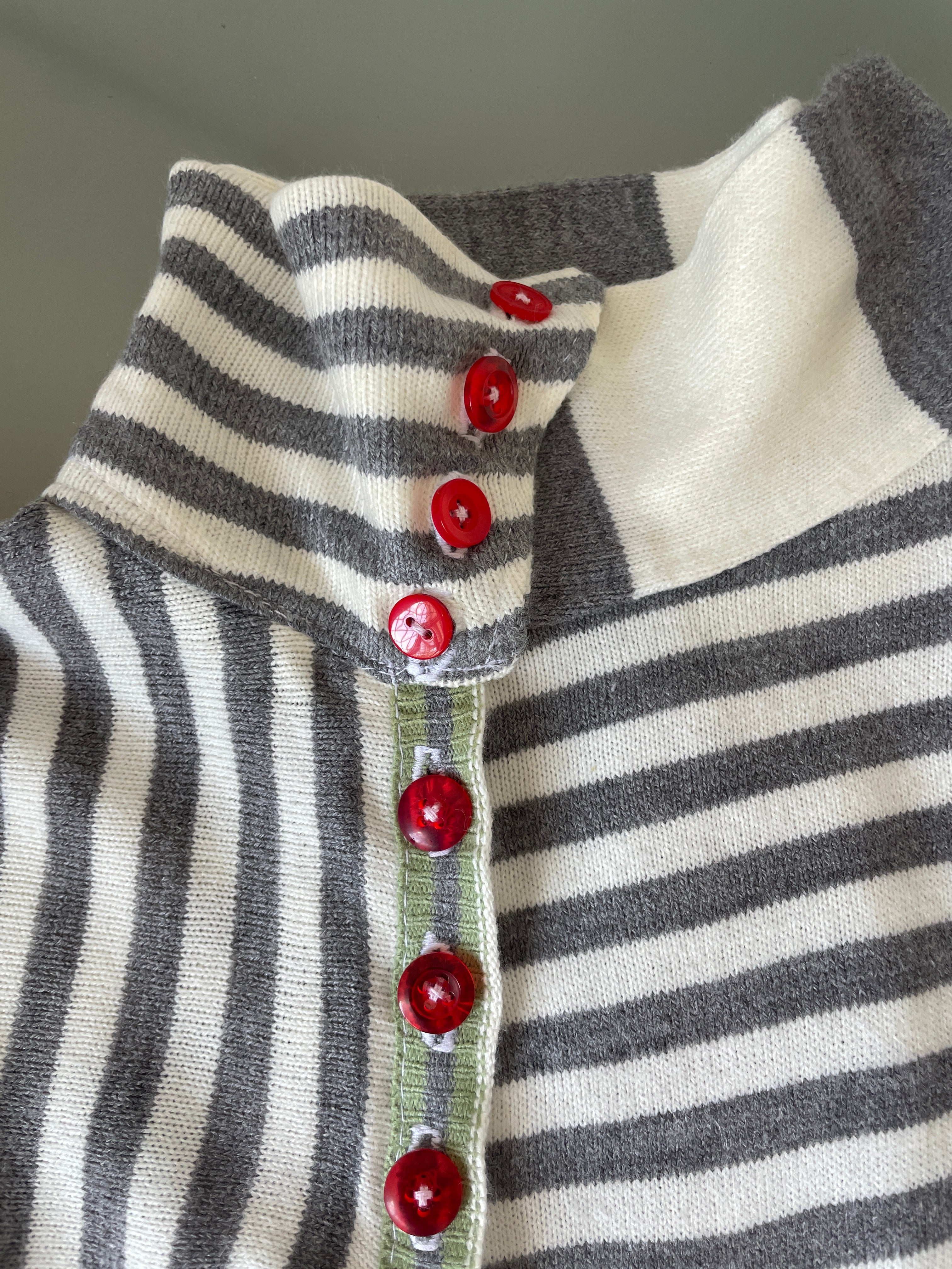 handmade contrast stripe red button up short sleeve cardigan