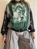 screen printed panelled cat girl zip up hoodie
