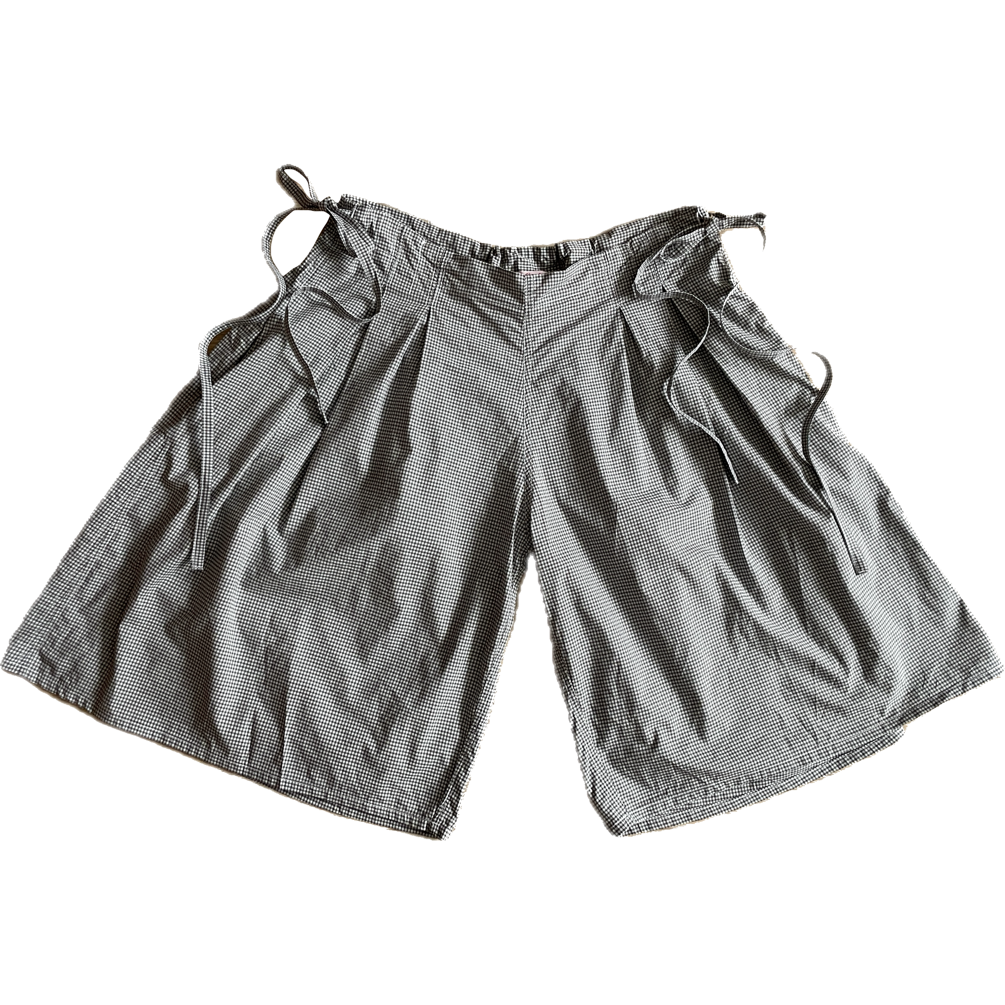 handmade pleated grey black check baggy shorts with pockets