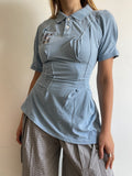 reworked baby blue sports number fitted polo shirt