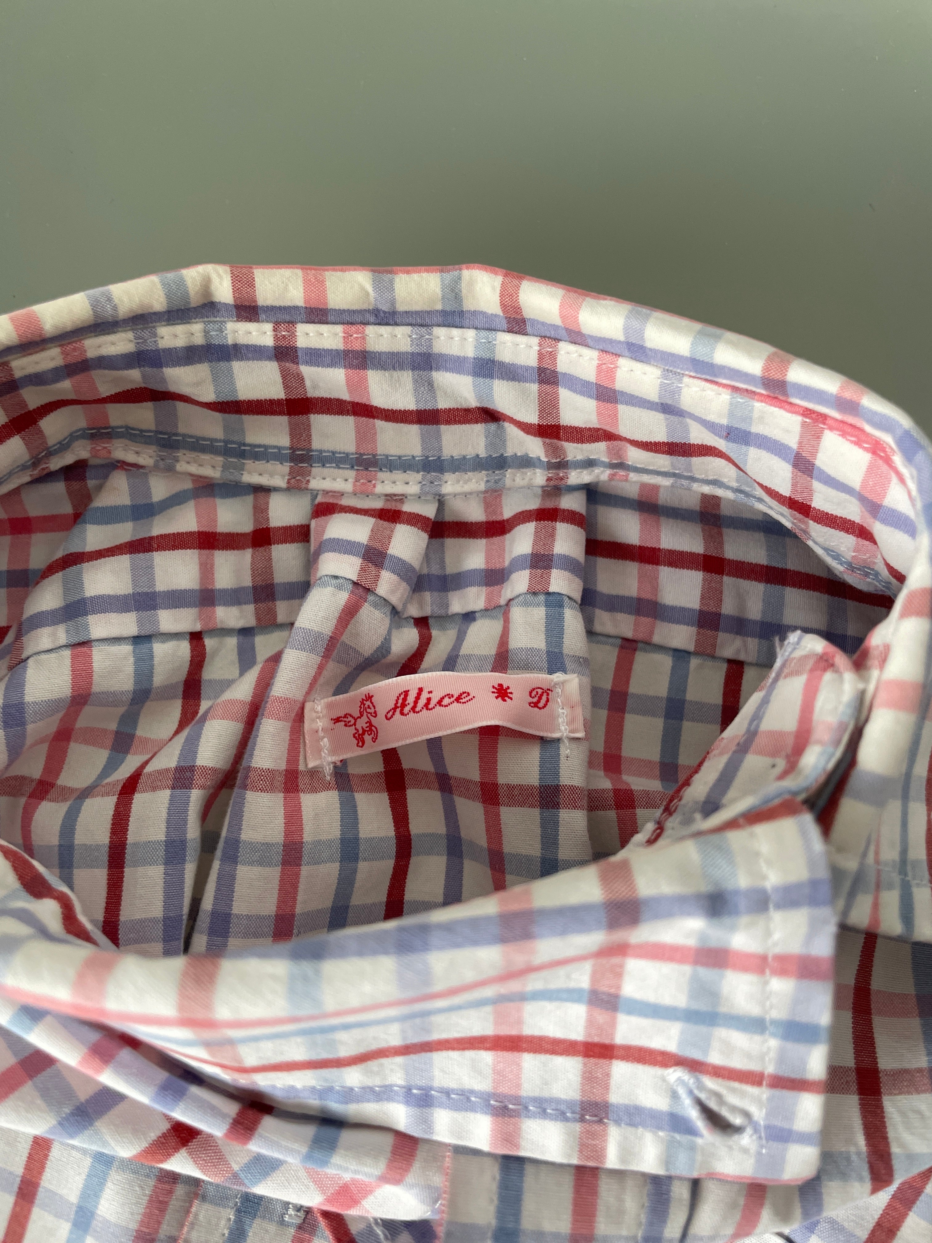 reworked patchwork check print fitted asymmetrical blouse