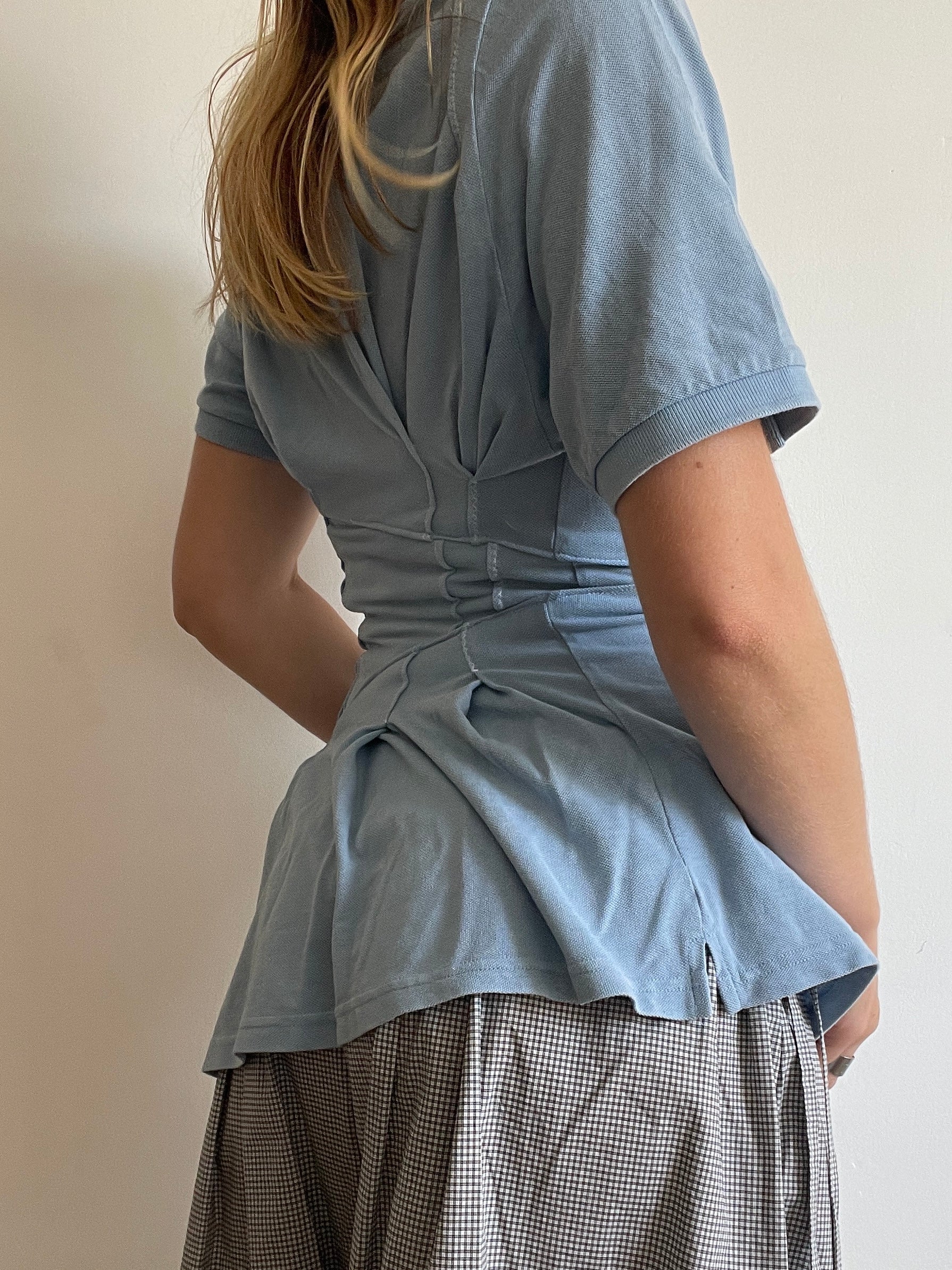 reworked baby blue sports number fitted polo shirt